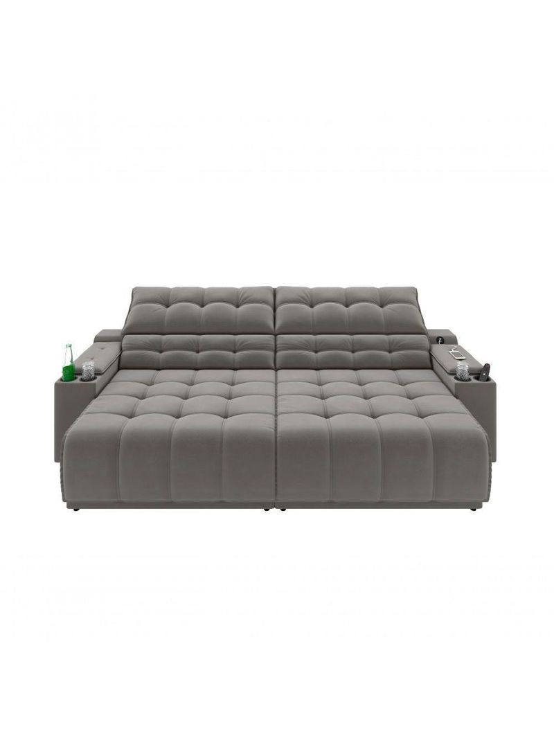 Sofá Connect Premium 2,00m Assento Retrátil-reclinável Com Porta Copos E Entrada Usb Suede Cinza