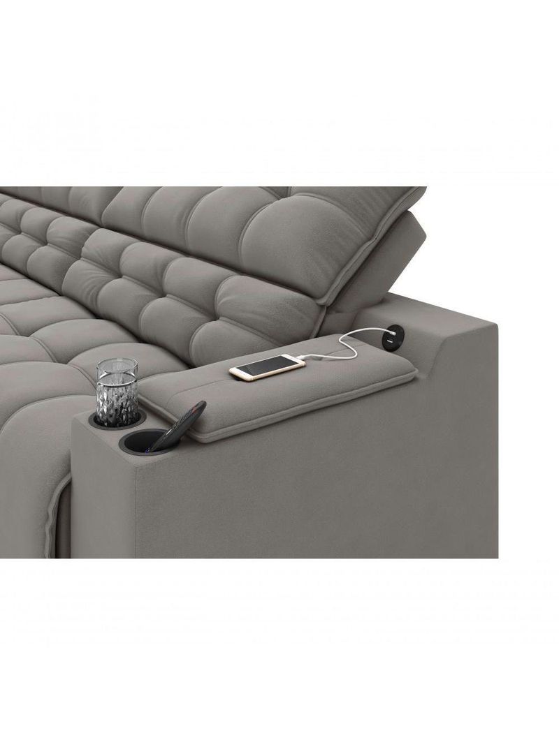 Sofá Connect Premium 2,00m Assento Retrátil-reclinável Com Porta Copos E Entrada Usb Suede Cinza
