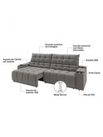 Sofá Connect Premium 2,00m Assento Retrátil-reclinável Com Porta Copos E Entrada Usb Suede Cinza