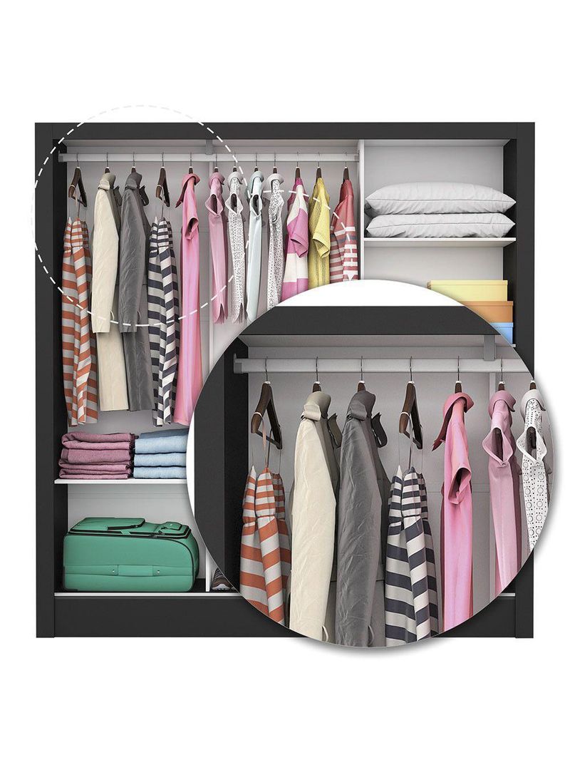 Guarda-Roupa Casal Fortaleza 3 Portas Carioca Móveis Preto