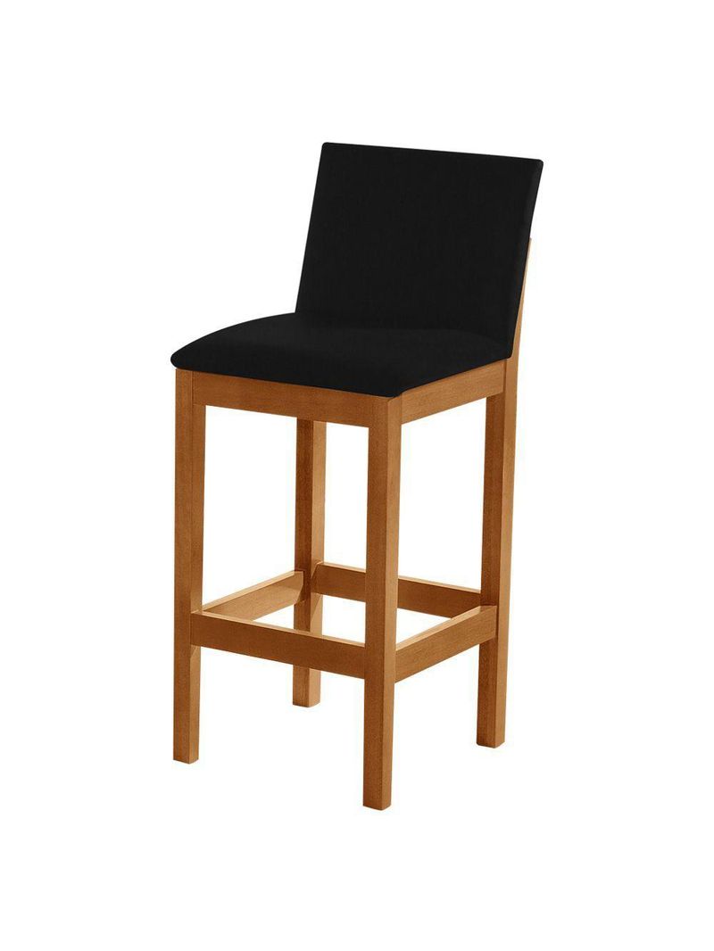 Kit 2 Banquetas Alta Pérola Com Encosto Estofada Em Veludo Preto Madeira Maciça Castanhopreto