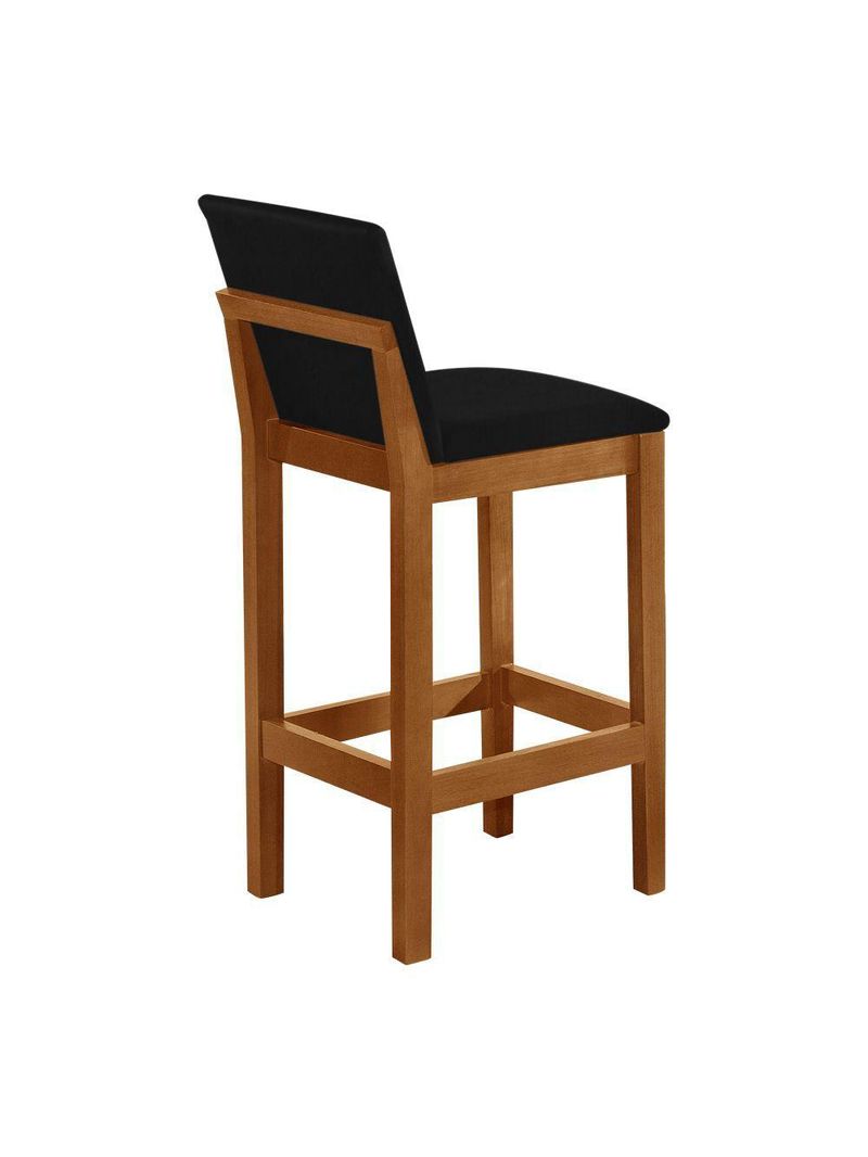 Kit 2 Banquetas Alta Pérola Com Encosto Estofada Em Veludo Preto Madeira Maciça Castanhopreto