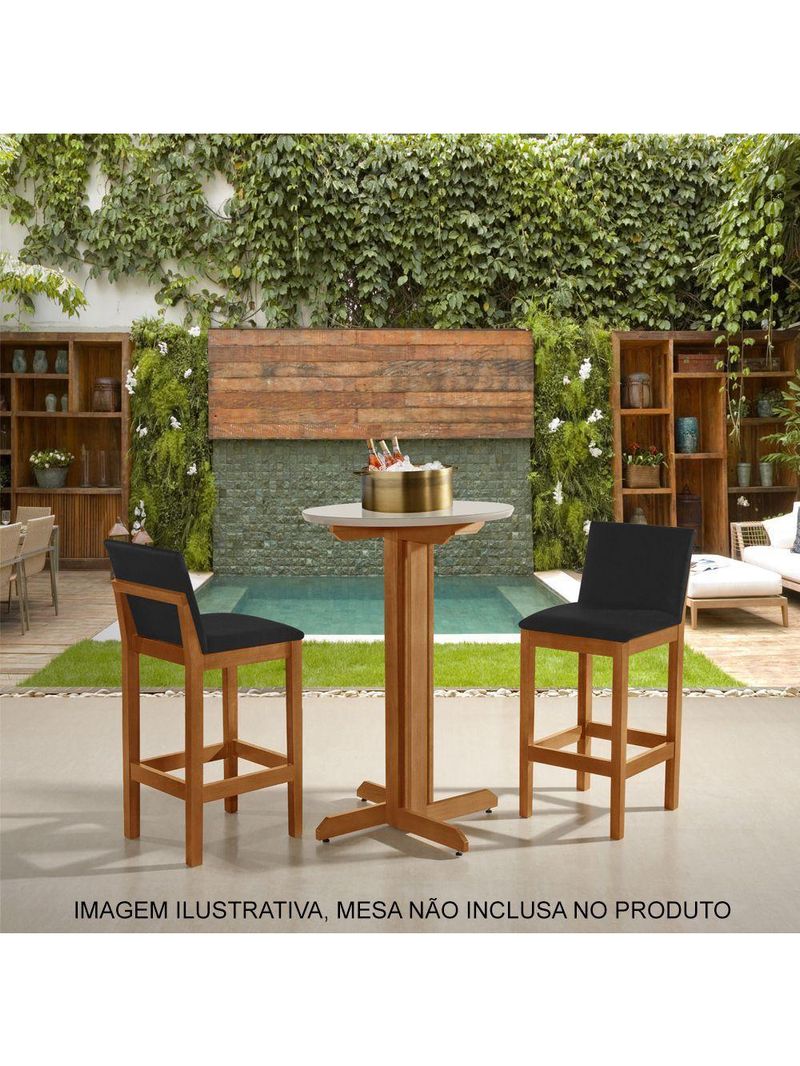 Kit 2 Banquetas Alta Pérola Com Encosto Estofada Em Veludo Preto Madeira Maciça Castanhopreto