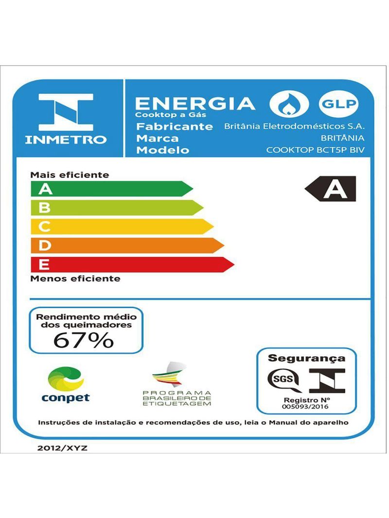 Cooktop De Embutir A Gás Britânia 5 Queimadores BCT5P Bivolt