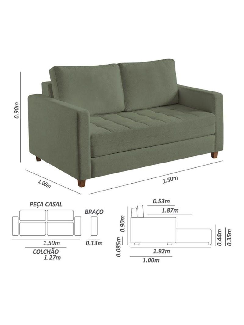 Sofá Cama Casal Marcelle 2 Lugares Talento Móveis Verde