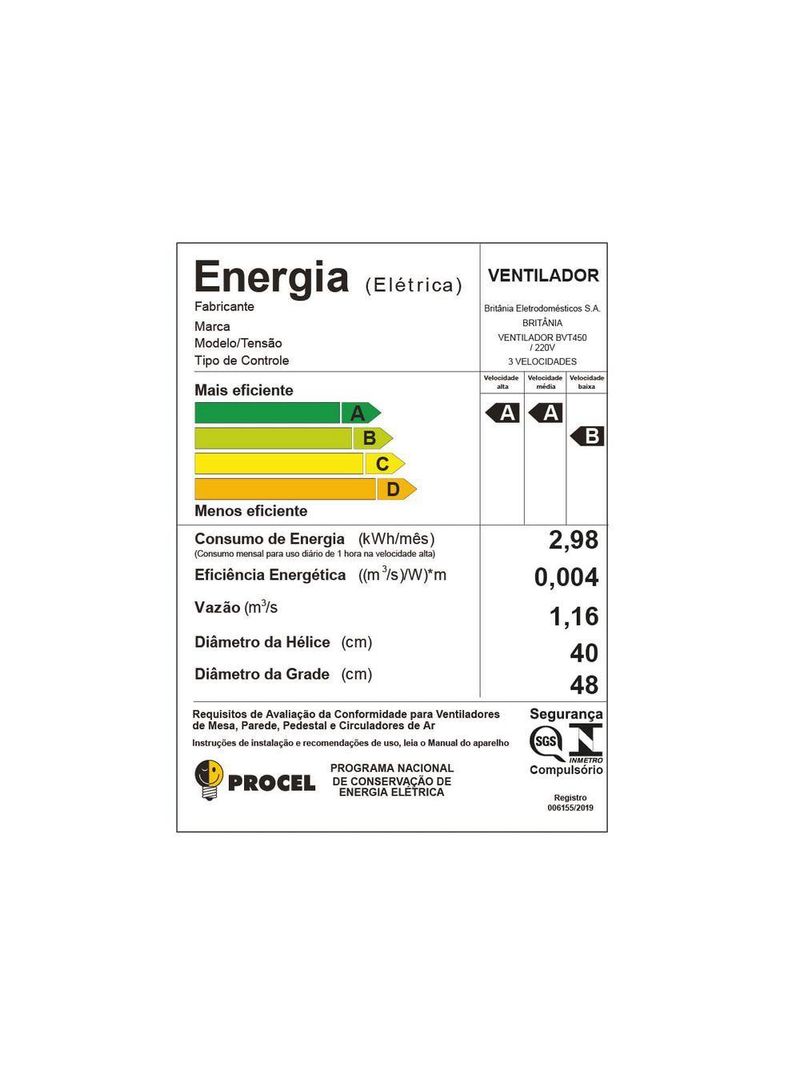 Ventilador De Coluna Britânia Maxx Force Turbo 160W BVT450 220V