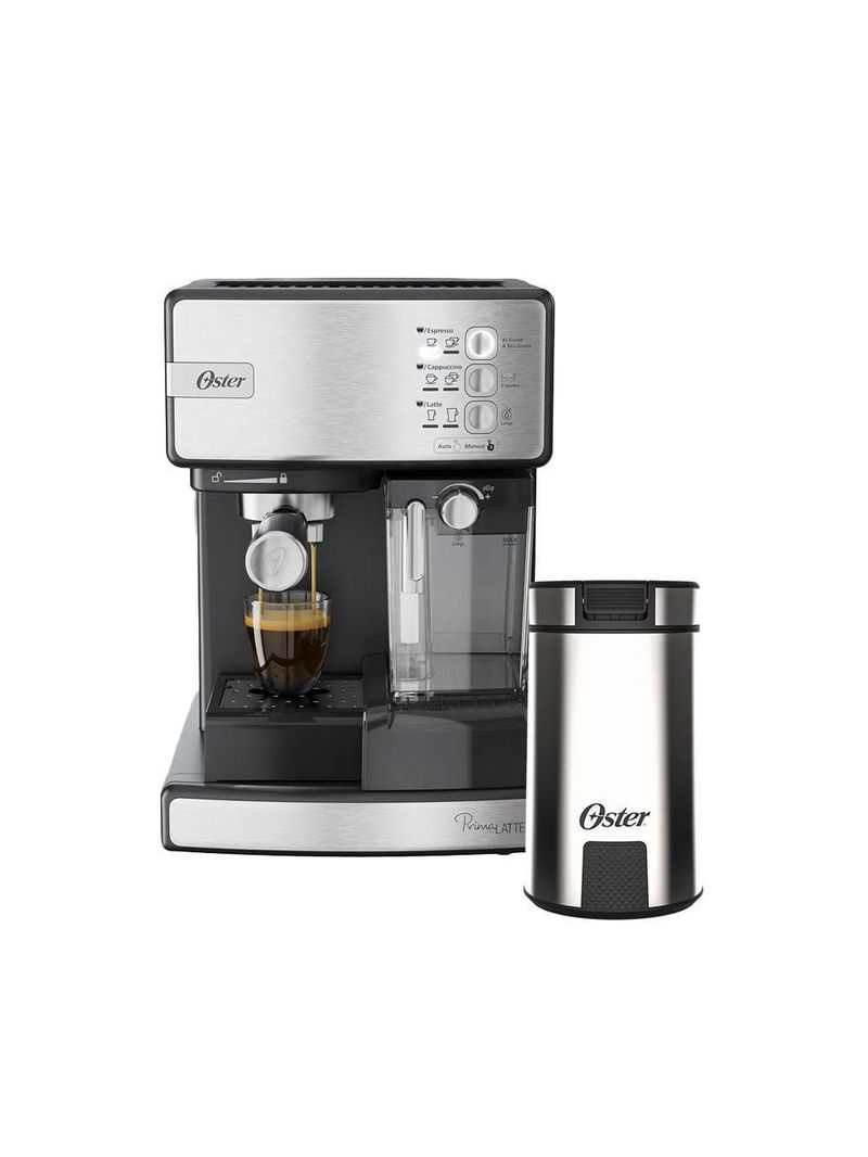 Kit Cafeteira Nova PrimaLatte Inox + Moedor de Café Oster – 220V