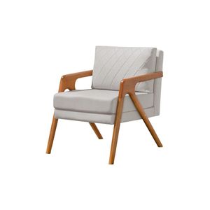 Poltrona Mona Luxo Onix Madeira Maciça Tecido Linho Cinza - Cor: Cinza