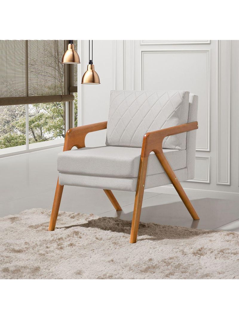 Poltrona Mona Luxo Onix Madeira Maciça Tecido Linho Cinza - Cor: Cinza