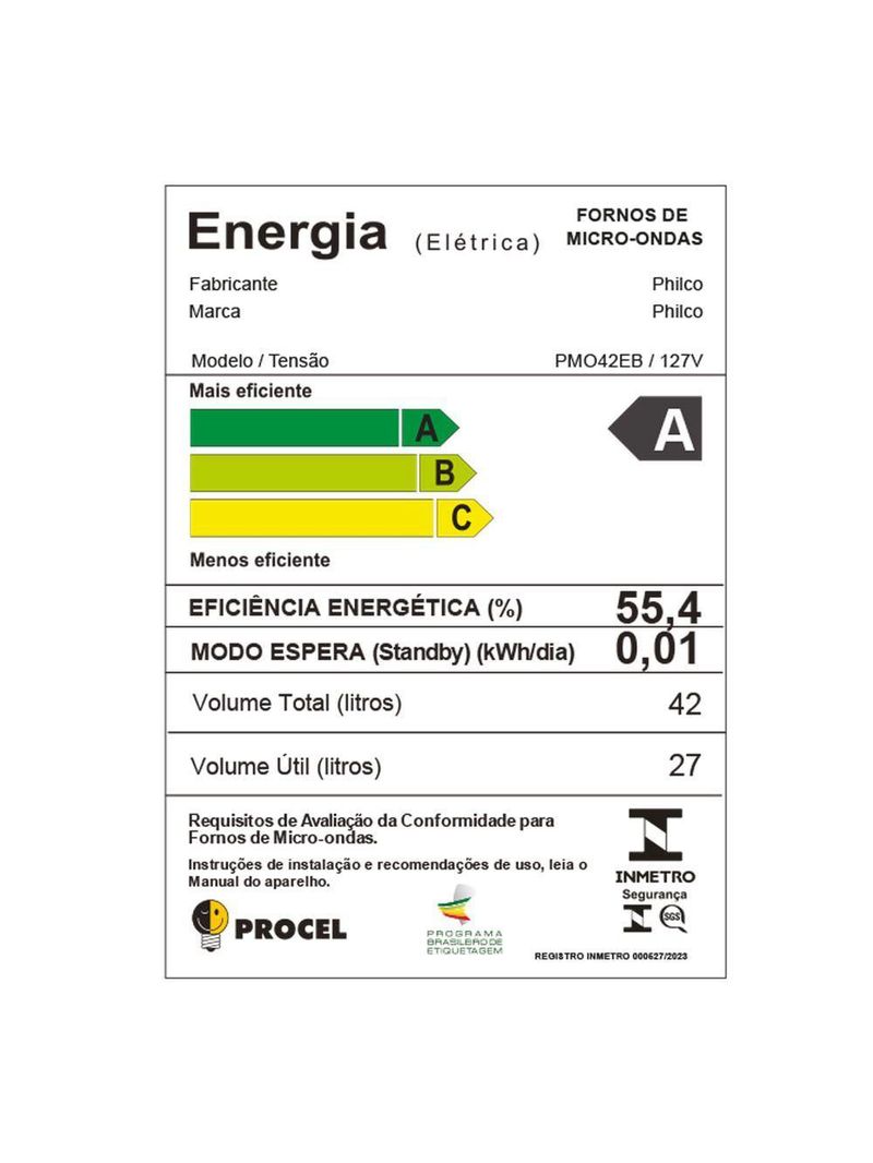 Micro-ondas 42L Philco Jumbo Múltiplas Funções 1560W PMO42EB 110V