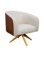 Poltrona Giratória Berlim Corano Nozes com Linho Bege