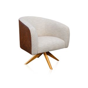 Poltrona Giratória Berlim Corano Nozes com Linho Bege