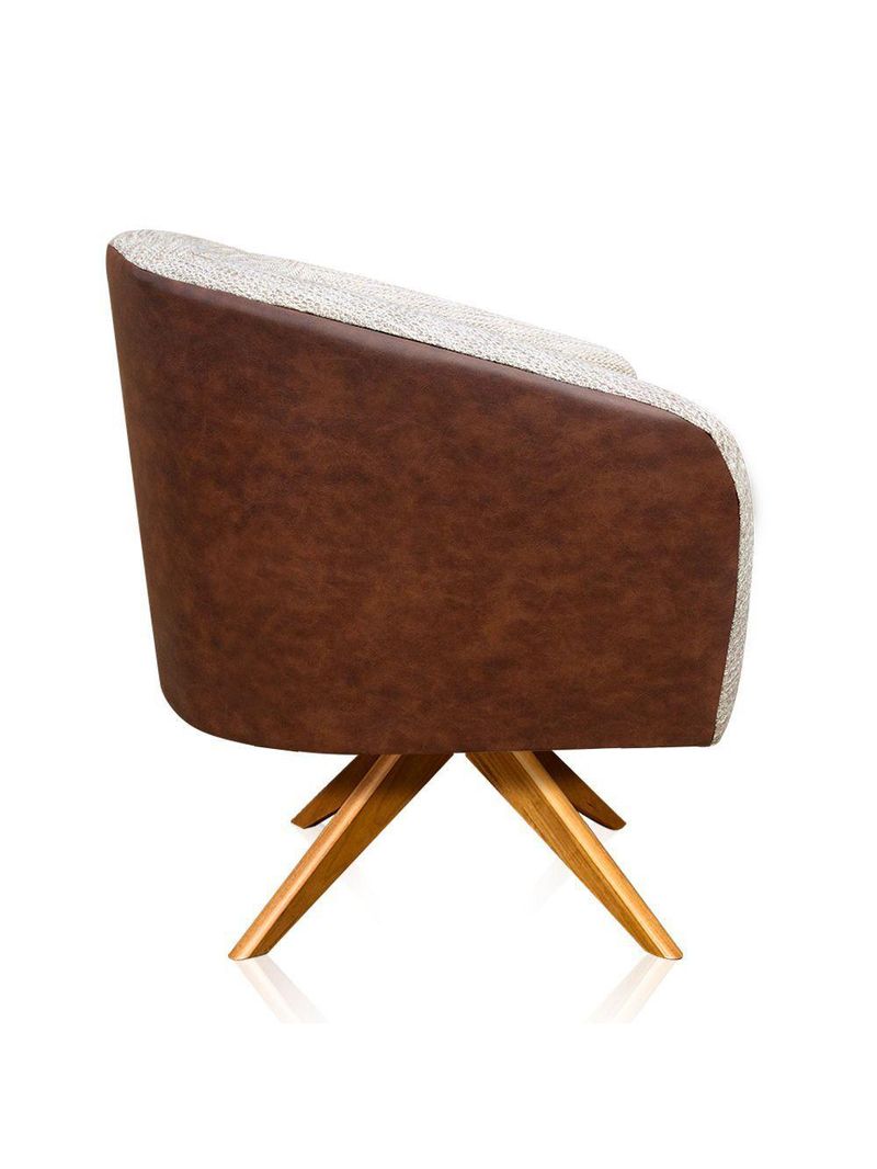 Poltrona Giratória Berlim Corano Nozes com Linho Bege