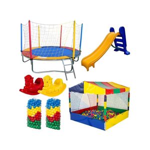 Kit Pula Pula 2,30m + Piscina De Bolinhas 1,50m + 1000 Bolinhas + Escorregador Médio + 2 Gangorras