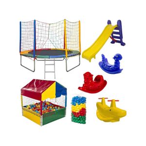Kit Pula Pula 2,44m + Piscina De Bolinhas 1m + 500 Bolinhas + Escorrega Médio + 2 Gangorra 1l + 1 G2
