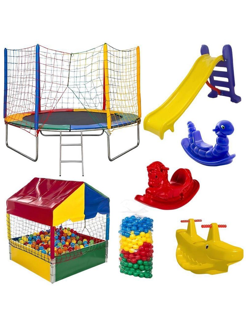 Kit Pula Pula 2,44m + Piscina De Bolinhas 1m + 500 Bolinhas + Escorrega Médio + 2 Gangorra 1l + 1 G2