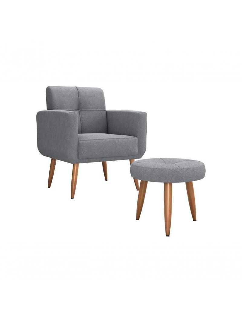 Kit Poltrona Decorativa Sala + Puff Havana Matrix Cinza