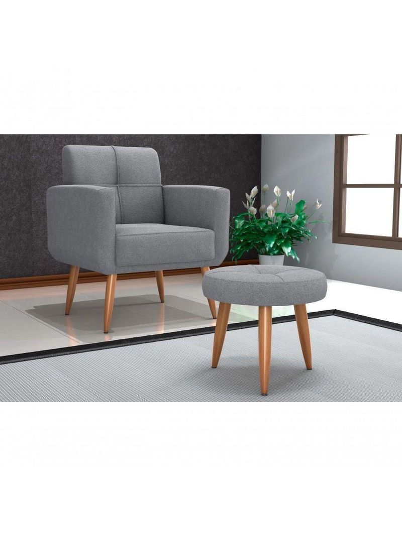 Kit Poltrona Decorativa Sala + Puff Havana Matrix Cinza