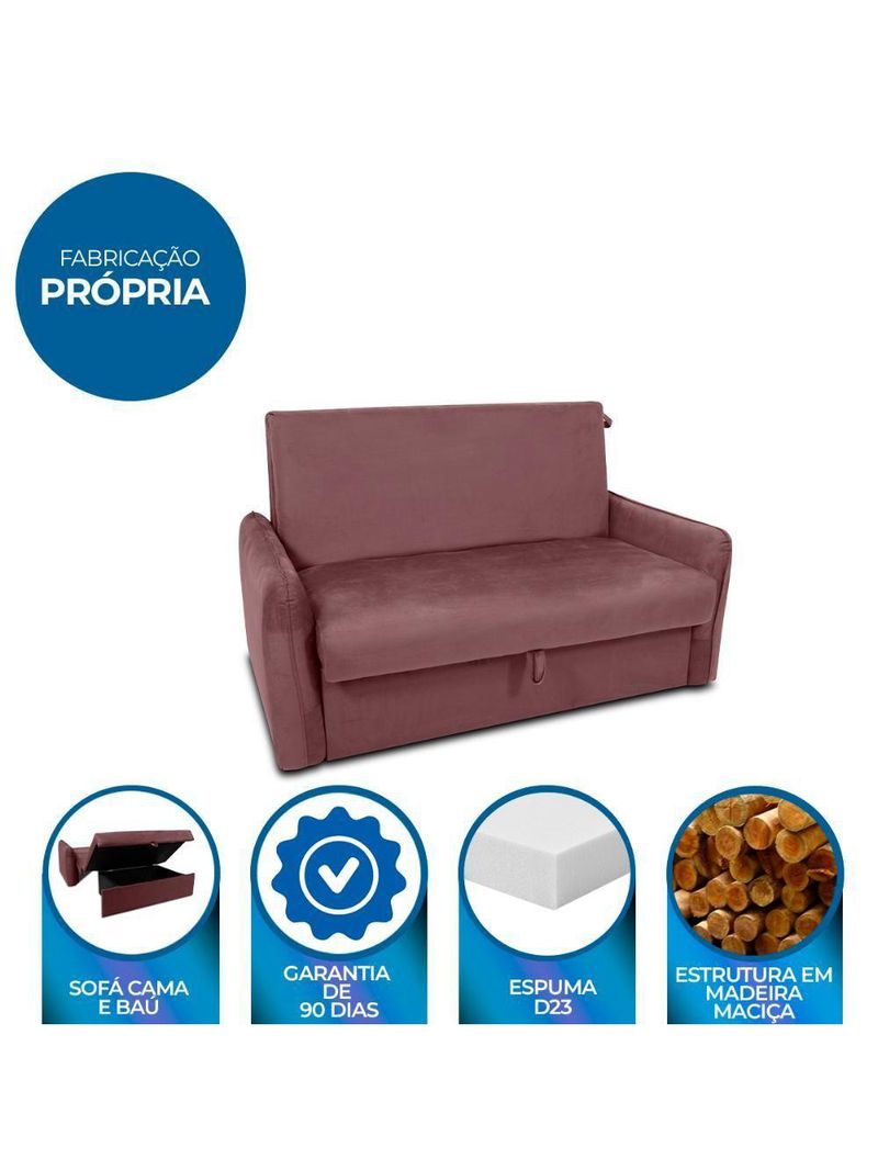 Sofá Cama Para Sala De Estar Zaia Com Baú Veludo Matrix - Rosê Rosê
