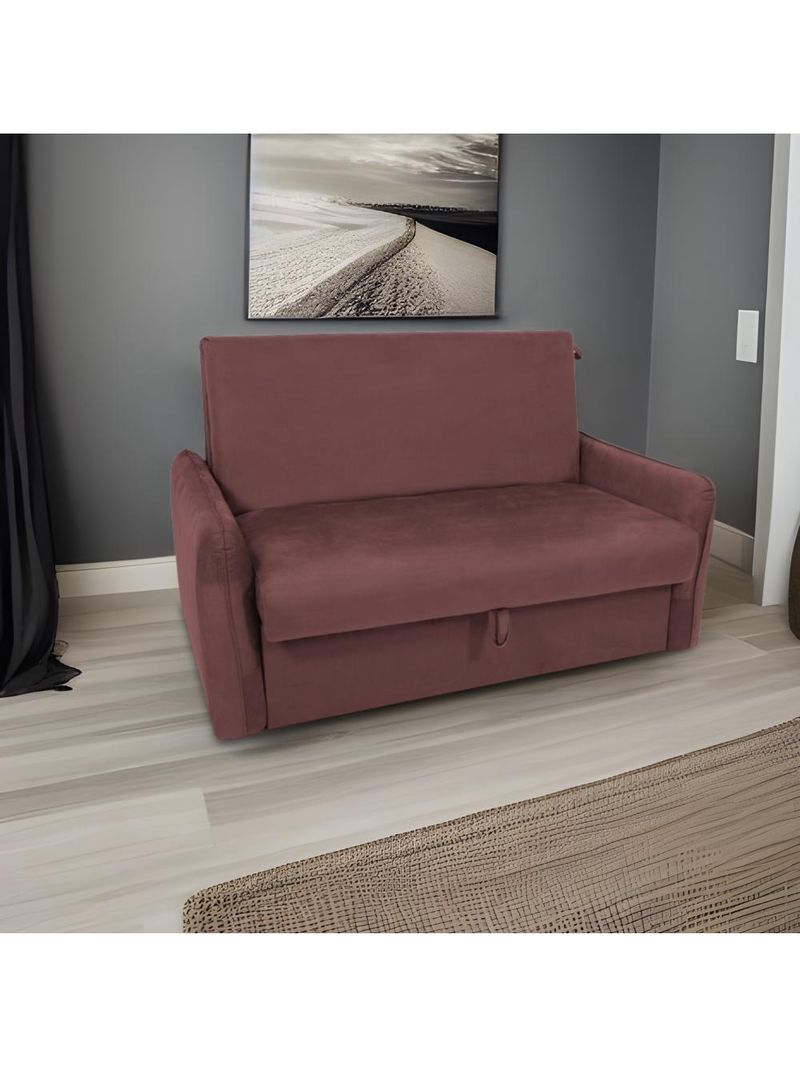 Sofá Cama Para Sala De Estar Zaia Com Baú Veludo Matrix - Rosê Rosê