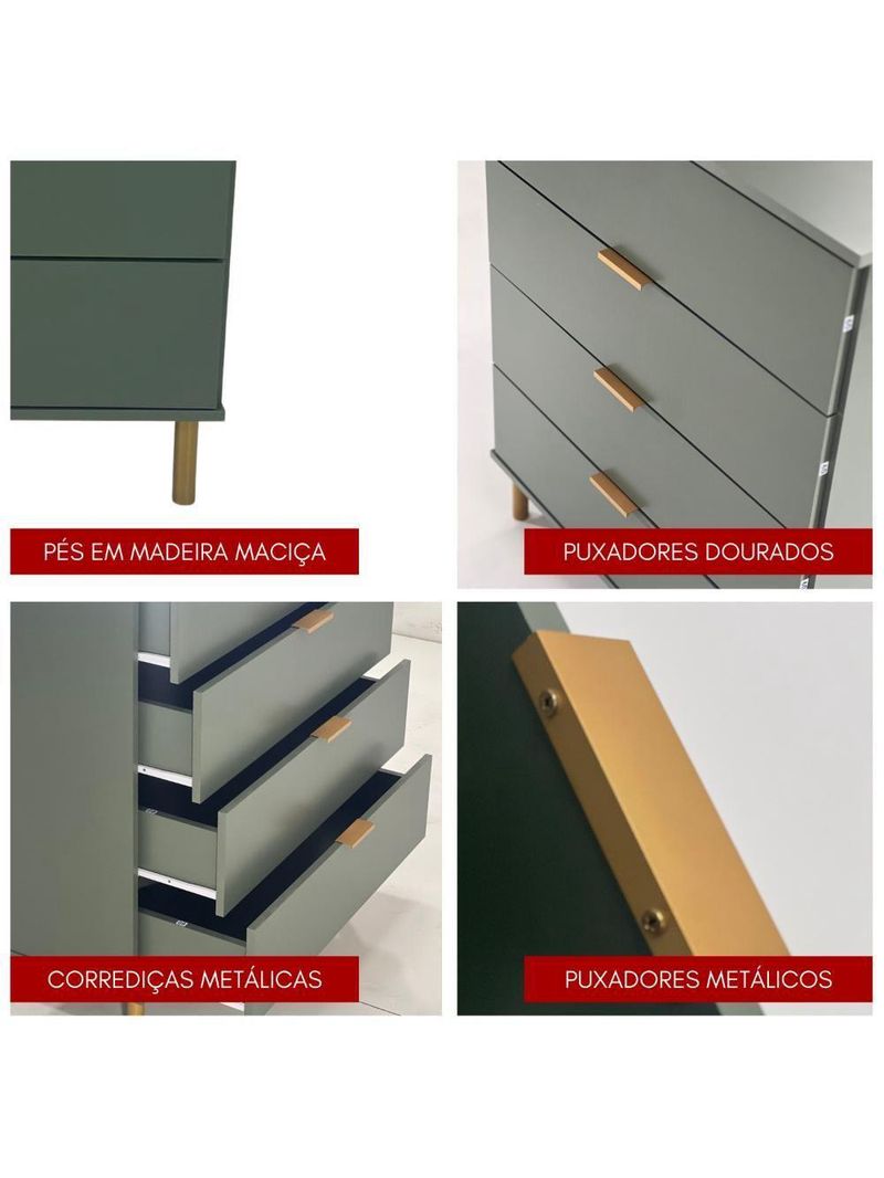 Cômoda Ditália 6 Gavetas Dm-243 Verde Oliva