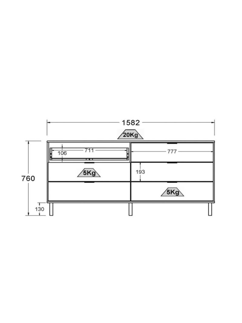 Cômoda Ditália 6 Gavetas Dm-243 Verde Oliva
