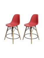 Kit 2 Banquetas Eames Eiffel De Madeira Assento Vermelho