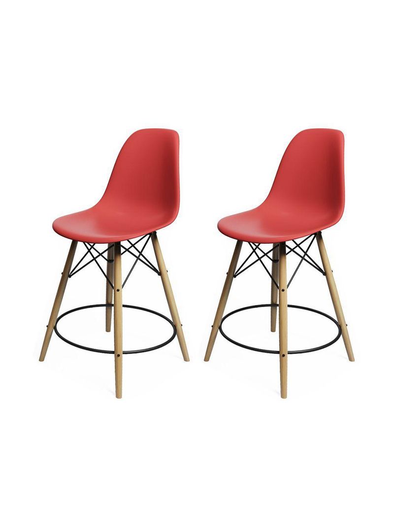 Kit 2 Banquetas Eames Eiffel De Madeira Assento Vermelho