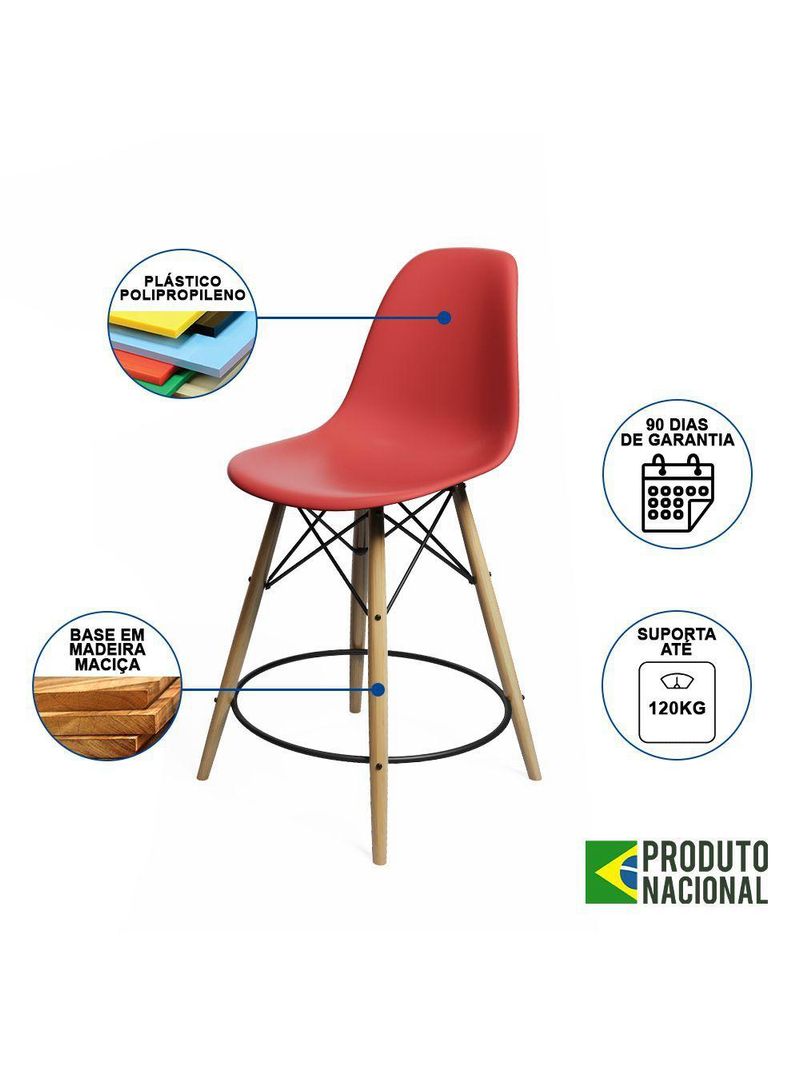 Kit 2 Banquetas Eames Eiffel De Madeira Assento Vermelho