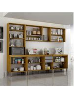 Cozinha Completa Nala Cristaleira 5 Peças 12 Portas Mobilihouse Cinamomo/Cinza Acetinado