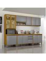 Cozinha Completa Nala Cristaleira 5 Peças 12 Portas Mobilihouse Cinamomo/Cinza Acetinado