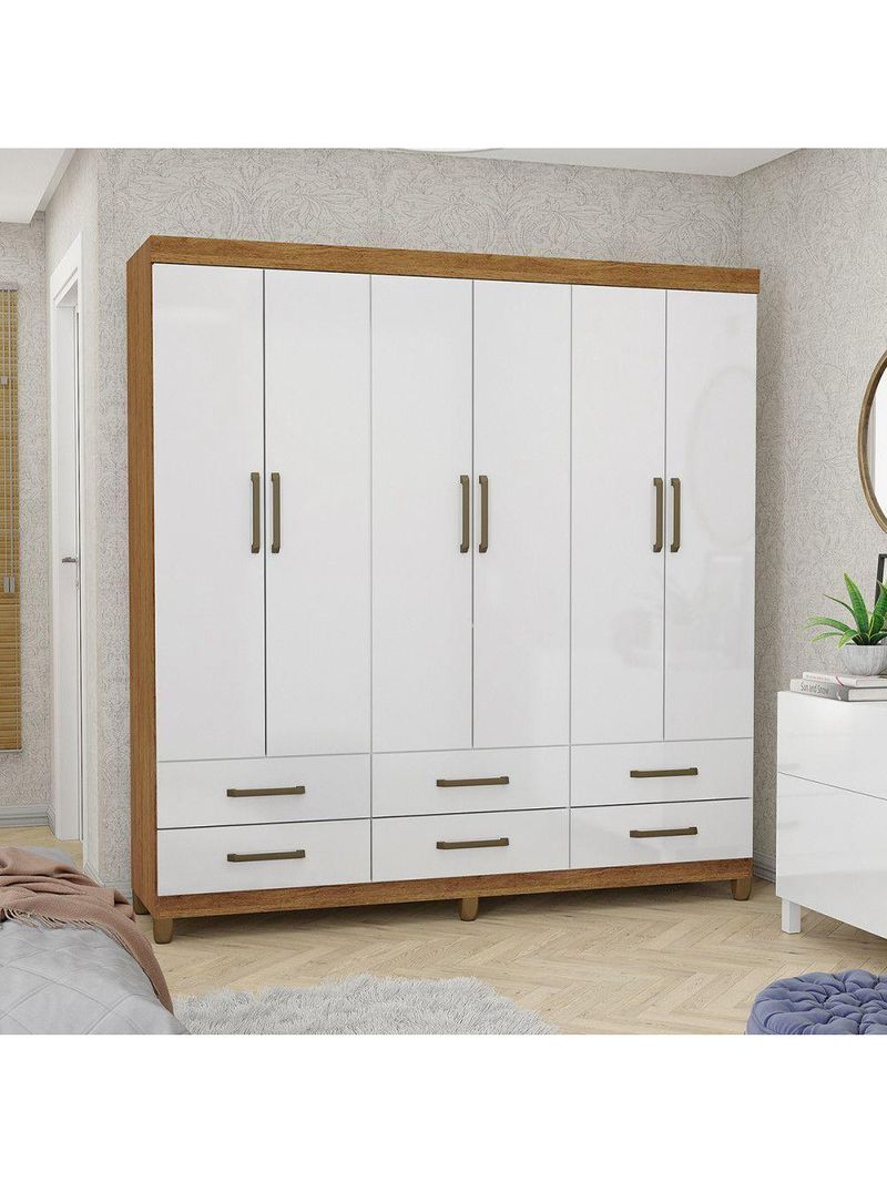 Guarda Roupa D22 6 Portas 6 Gavetas Freijó/Branco
