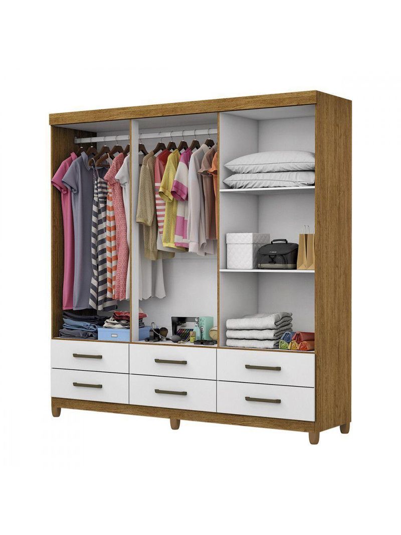 Guarda Roupa D22 6 Portas 6 Gavetas Freijó/Branco
