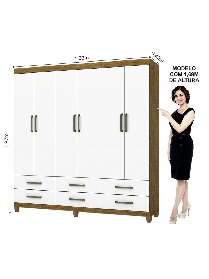Guarda Roupa D22 6 Portas 6 Gavetas Freijó/Branco