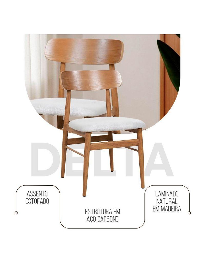 Kit 2 Cadeiras De Jantar Delta Estrutura Aço Carbono Laminado Natural Com Estofado Linho Cru