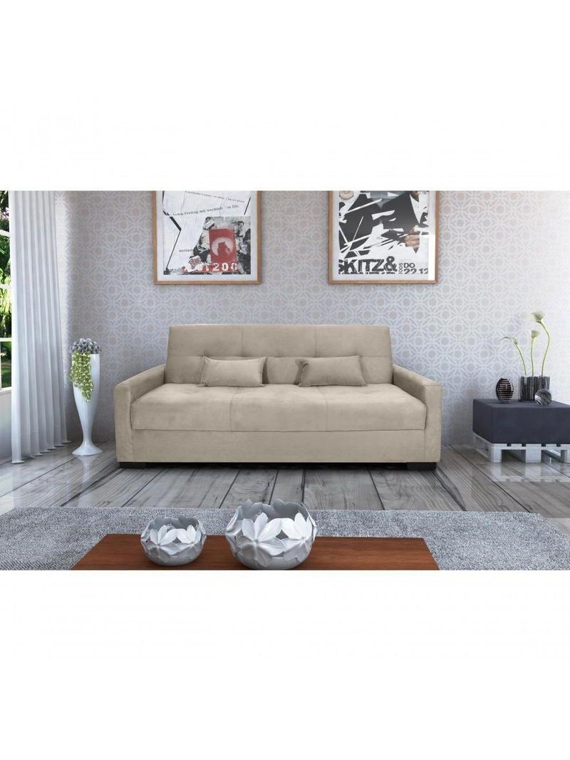 Sofá Cama Lavínia 3 Lugares Suede Bege Matrix