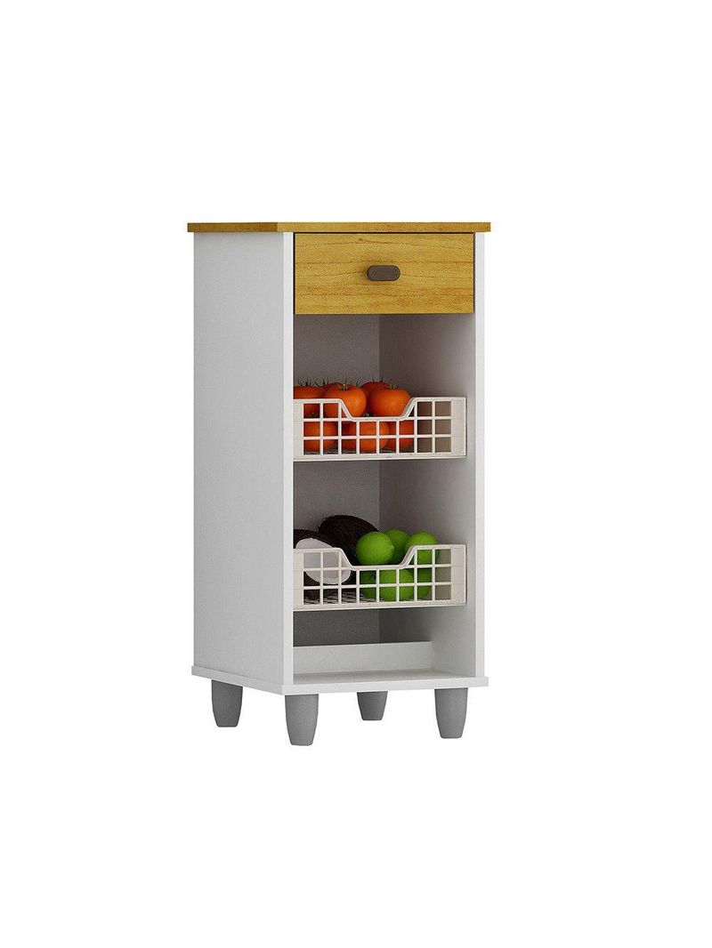 Fruteira de Chão Zaya Multiuso Flex 1 Gaveta Mobilihouse Cinamomo com Branco Acetinado