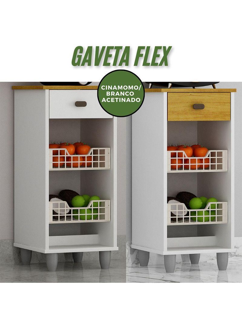 Fruteira de Chão Zaya Multiuso Flex 1 Gaveta Mobilihouse Cinamomo com Branco Acetinado
