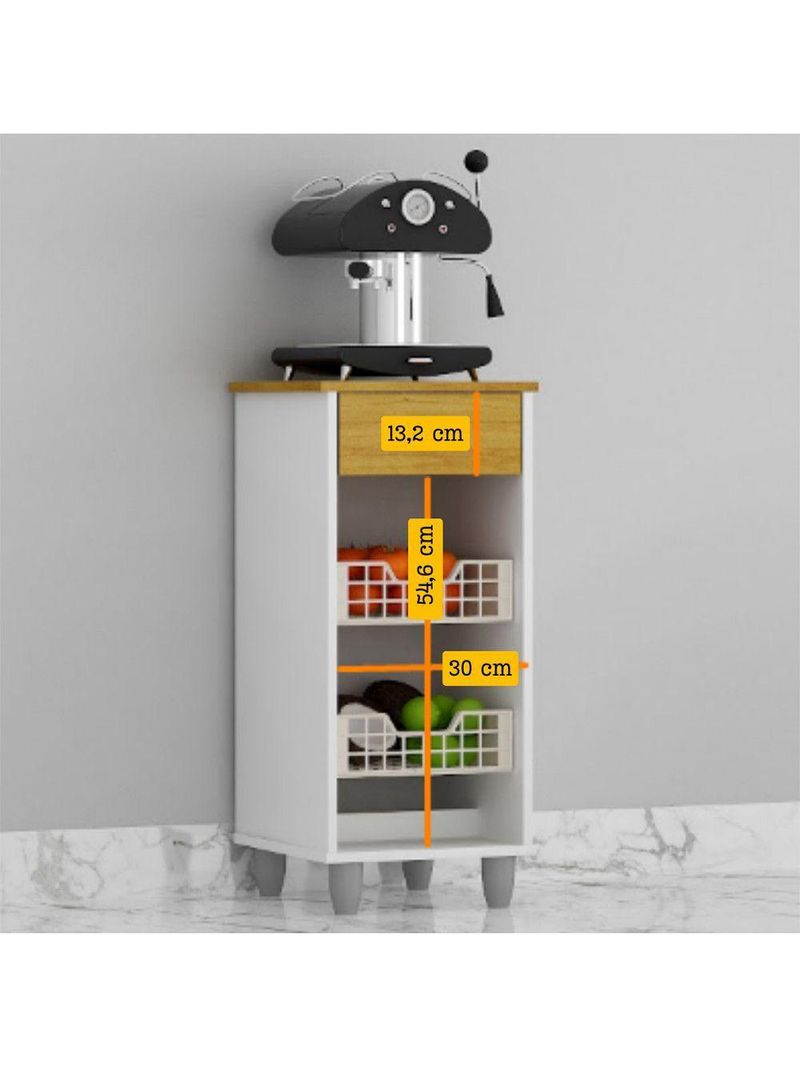 Fruteira de Chão Zaya Multiuso Flex 1 Gaveta Mobilihouse Cinamomo com Branco Acetinado