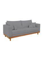 Sofá Living 2 Lugares Linho Resistente Madeira + Almofadas Grafite