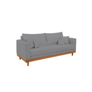 Sofá Living 2 Lugares Linho Resistente Madeira + Almofadas Grafite