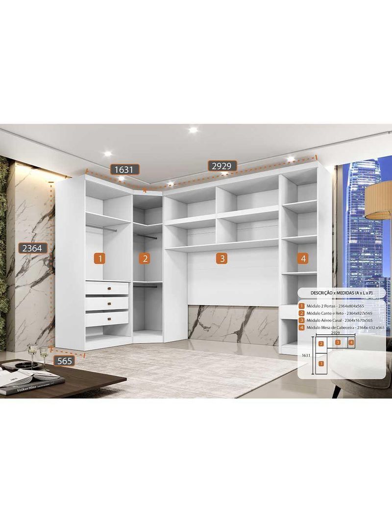 Guarda Roupa Modulado Casal Safira 8 Portas em MDF - Clic Móveis Branco