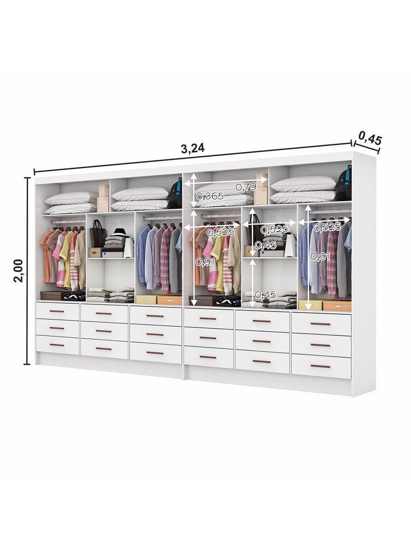 Closet Sevilha 6 Portas Casal Duplo Premium 18 Gavetas