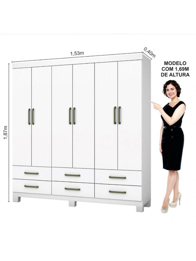 Guarda Roupa Casal D22 6 Portas 6 Gavetas Branco