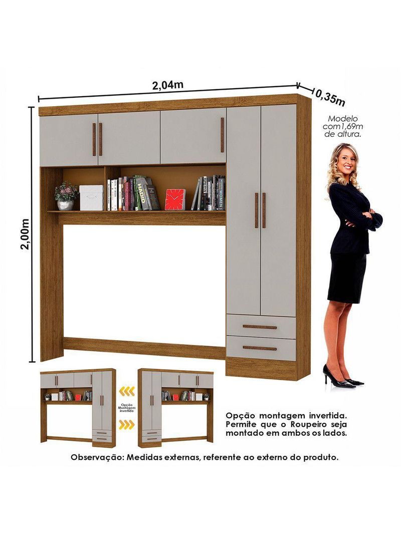 Guarda Roupa Casal Modulado 5 Portas Hercules 4 Portas 4 Gavetas Cinamomo com Off White
