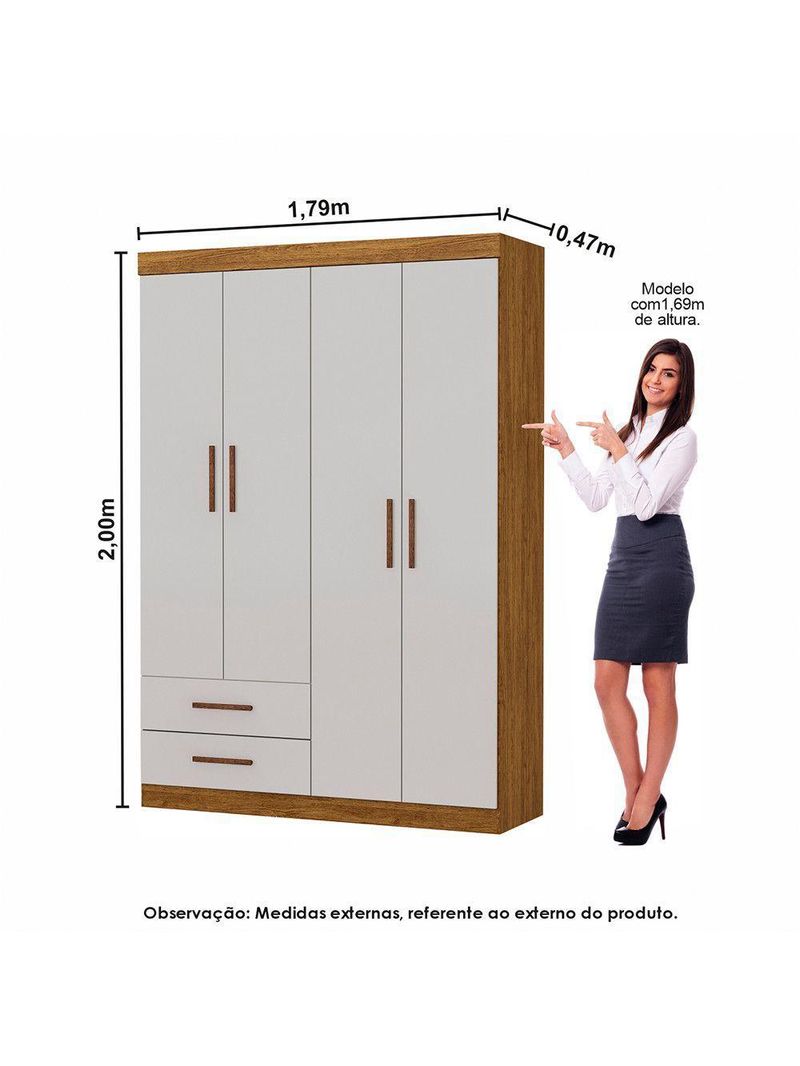 Guarda Roupa Casal Modulado 5 Portas Hercules 4 Portas 4 Gavetas Cinamomo com Off White