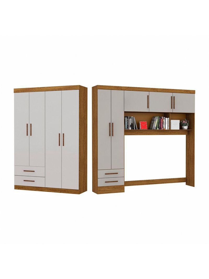 Guarda Roupa Casal Modulado 5 Portas Hercules 4 Portas 4 Gavetas Cinamomo com Off White