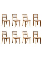 Kit 8 Cadeiras De Jantar Madeira Maciça Mel Encosto Telinha Palha Estofada Veludo Bege Rubi Preto