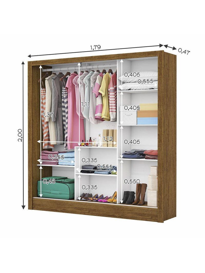 Guarda Roupa Casal Fortaleza 3 Portas Carioca Móveis Cinamomo