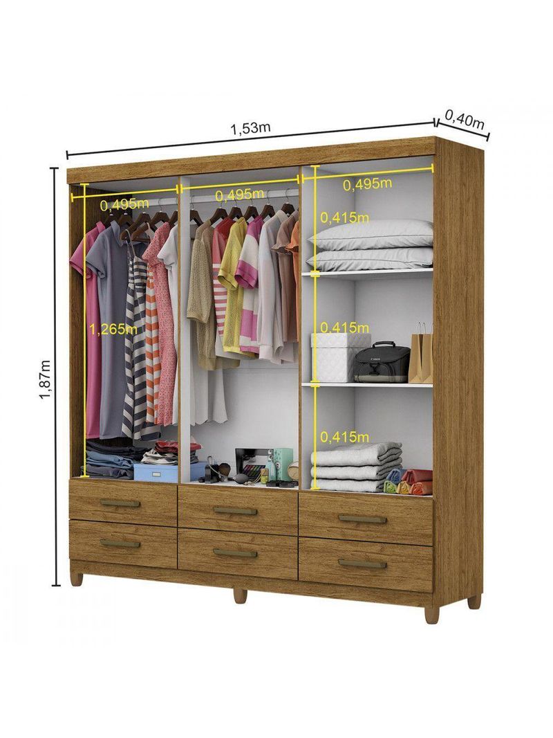 Guarda Roupa D22 6 Portas 6 Gavetas Com Pés Carioca Móveis Freijó